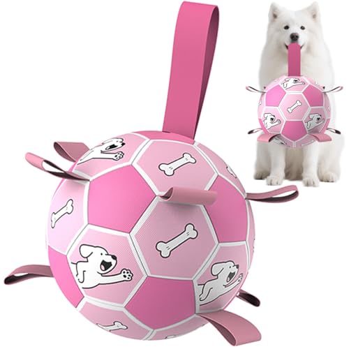 Domchan Hunde-Fußball, interaktives Spielzeug zum Tauziehen, Welpengeburtstagsgeschenke, Zerrspielzeug, Wasserspielzeug, langlebige Bälle für kleine und mittelgroße Größe (20,3 cm, Rosa) von Domchan