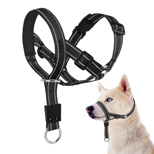 Hundehalfter gegen Ziehen, reflektierendes Halfter für Hunde, gepolstertes Hundehalfter gegen schweres Ziehen, Anti-Zug-Maulkorb-Leine (schwarz, groß) von Domi