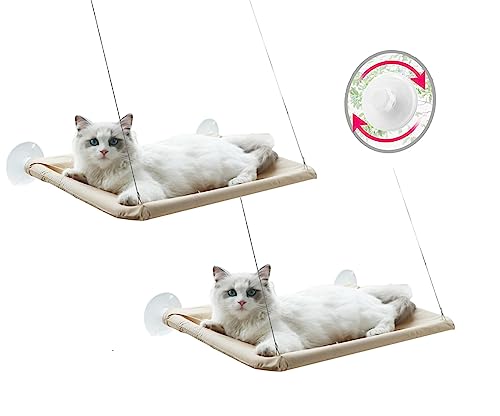 Premium Katzen-Fensterbank mit aktualisierten Saugnäpfen mit Drehverschluss – 2 Sets platzsparendes Katzenbett von Domiphie