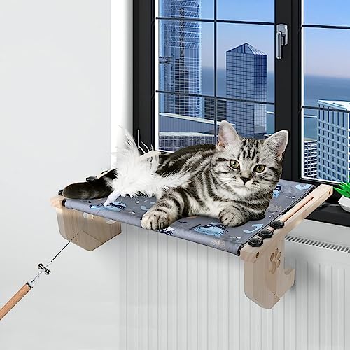 Stabile Hängematte und Bettmodus, extra Katzenfeder-Spielzeug, geeignet für Fenster, Nachttische, Schränke, Boden (grau) von Domiphie