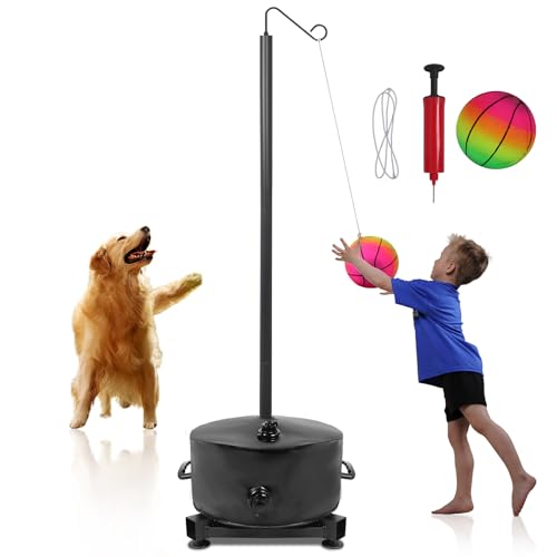 Domivans Tetherball-Set, verstellbar, strapazierfähig, 2-teiliges Set mit Beißringen und Seil, mit Stange, Kugelstangen für Familie und Hunde, Spaß beim Spielen drinnen und draußen, Spielplatz Domivans Tetherball-Set, verstellbar, strapazierfähig, 2-teiliges Set mit Beißringen und Seil, mit Stange, Kugelstangen für Familie und Hunde, Spaß beim Spielen drinnen und draußen, Spielplatz von Domivans