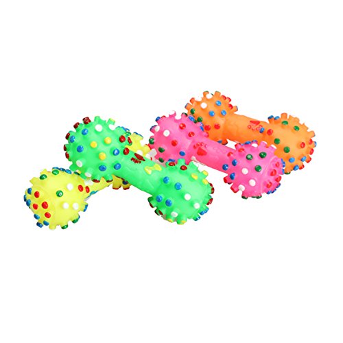 domybest Colorful Dotted Hantel Form Squeeze quietschend Faux Knochen Hunde Spielzeug zufällige Farbe von Domybest