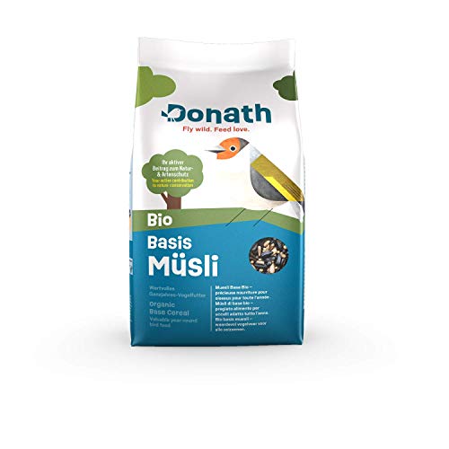 Donath Bio Basis Müsli - unser Bio Streufutter Mix für alle körnerfressenden Feinschmecker - Vitamin- und eiweißreich - Ganzjahres Wildvogelfutter - aus unserer Manufaktur in Süddeutschland - 1Kg von Donath Fly wild. Feed love.