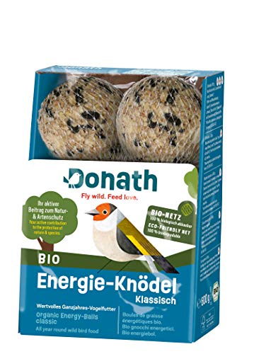 Donath Bio Energie-Knödel Klassisch im Bio-Netz - 6 Meisenknödel a 100g - kraftspendendes Fett - Ganzjahres Wildvogelfutter - aus unserer Manufaktur in Süddeutschland - 6er Karton von Donath Fly wild. Feed love.