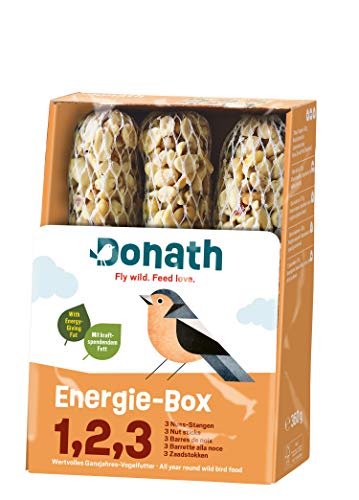 Donath Energie-Box 1,2,3-3 Nusstangen (3 x 120g) - traditionell in feinstes Rinderfett getaucht - Ganzjahres Wildvogelfutter mit kraftspendendem Fett - aus unserer Manufaktur in Süddeutschland von Donath