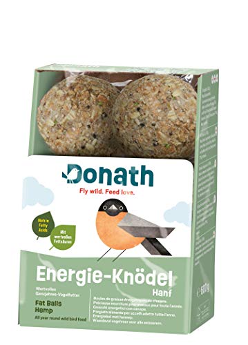 Donath Energie-Knödel Hanf ohne Netz - Meisenknödel ohne Netz -100g je Knödel - mit Einer Extraportion Hanfsamen - Ganzjahres Wildvogelfutter - aus unserer Manufaktur in Süddeutschland - 6er Karton von Donath Fly wild. Feed love.