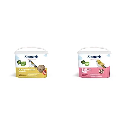 Donath Energie-Knödel Insekten ohne Netz - Meisenknödel ohne Netz - 100g je Knödel 50er Eimer & Donath Balkon Mix - schalenfreie Mischung für einen sauberen Balkon 5 Kg Eimer von Donath