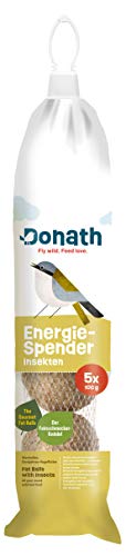 Donath Energie-Spender Insekten - 5 Meisenknödel im praktischen Spender zum Aufhängen (5x100g) - wertvolles Ganzjahres Wildvogelfutter - aus unserer Manufaktur in Süddeutschland von Donath Fly wild. Feed love.