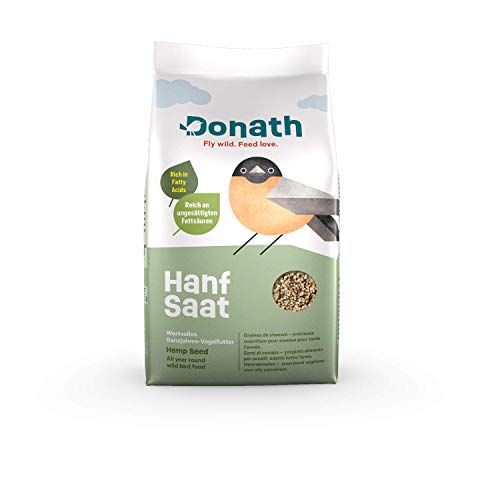 Donath Hanfsaat - Hanfsamen sind kleine Kraft- und Vitalpakete - mit vielen wertvollen Fettsäuren - wertvolles Ganzjahres Wildvogelfutter - aus unserer Manufaktur in Süddeutschland - 2 Kg von Donath Fly wild. Feed love.