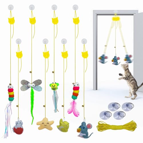 Dondeen 8 Stück Hängendes Katzenspielzeug mit Glocke,Ausziehbare türrahmen Aufhängung, Interaktive Selbstbeschäftigung für Indoor-Katzen,Stärkt Jagdinstinkte,Stressabbau für alle Katzenrassen Dondeen 8 Stück Hängendes Katzenspielzeug mit Glocke,Ausziehbare türrahmen Aufhängung, Interaktive Selbstbeschäftigung für Indoor-Katzen,Stärkt Jagdinstinkte,Stressabbau für alle Katzenrassen von Dondeen