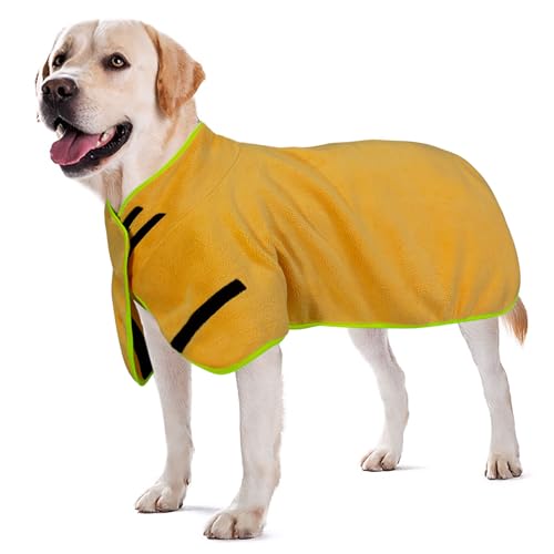 Hundebademantel aus Mikrofaser Hundehandtuch für große Hundedusche Zubehör Bademantel Hund Mittelgroße Hundetrockenmantel für Kleine Hunde Schnelltrockend Super Saugfähig (XL, Gelb) von Donfri