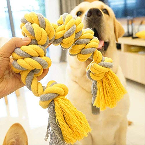 Hundespielzeug, Baumwollseilspielzeug, bissfest, Seilknoten, Kauseil für mittelgroße und große Hunde (gelb) von Dongchen