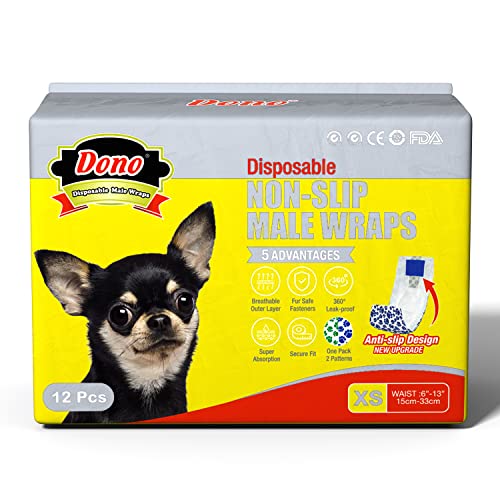 Dono Einweg-Hundebandagen für männliche Hunde, rutschfestes Design, neues Upgrade, für männliche Hunde, Welpen, Hunde, erregendes Urinieren, Inkontinenz oder männliche Markierung von Dono