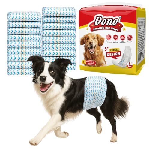 Dono Einwegwindeln für Rüden, mit Nässeindikator, super saugfähige Hundewindeln, 3D-konturierter Baumwollkern für super Absorption, auslaufsichere Bauchbänder, weiche und sichere Passform von Dono