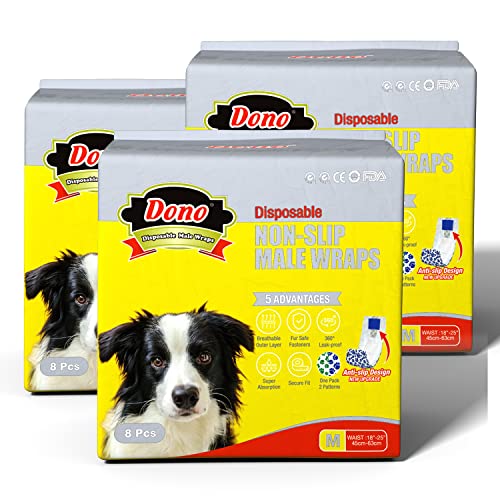 Dono Einwegwindeln für männliche Hunde, Windeln für männliche Hunde, Rutschfester Stick, super saugfähige weiche Haustierwindeln, Vier Größen (M 24count) von Dono