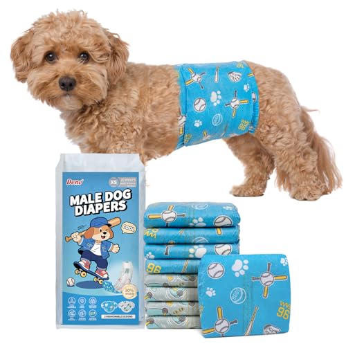 Dono Hundewindeln für Rüden, 30% breiter, 20 Stück Rüdewindeln, Hunde Windeln, 2 Verschiedene Designs, super saugfähig, auslaufsichere Windeln für Hunde, Inkontinenz, Reisen, Training, XS von Dono