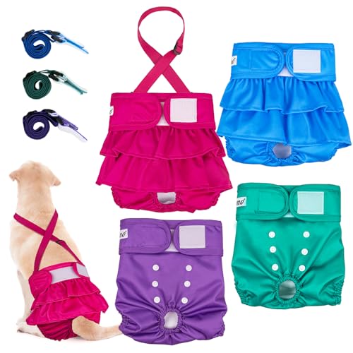 Dono Wiederverwendbare Hundewindeln für Damen, Rosa, Himmelblau, Grün, Lila, Größe S, 4 Stück Dono Wiederverwendbare Hundewindeln für Damen, Rosa, Himmelblau, Grün, Lila, Größe S, 4 Stück von Dono