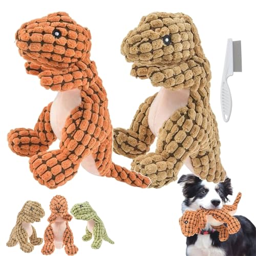 Donubiiu Bite Resistant Robust Dino,Indestructible Robust Dino,Indestructible Squeaky Toys for Dogs,Dog Toy for Aggressive Chewers (Orange+Coffee) von Donubiiu