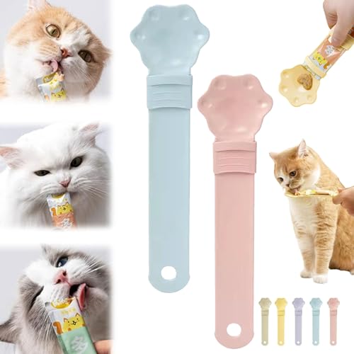 Donubiiu Cat Strip Feeder, Happy Spoon for Cats Food Spoon, Cat Claw Shaped Cat Strip Squeeze Spoon, Multi Functional Pet Spoons Cat Feeder Cat Spoons for Wet Food (2pcs C) von Donubiiu