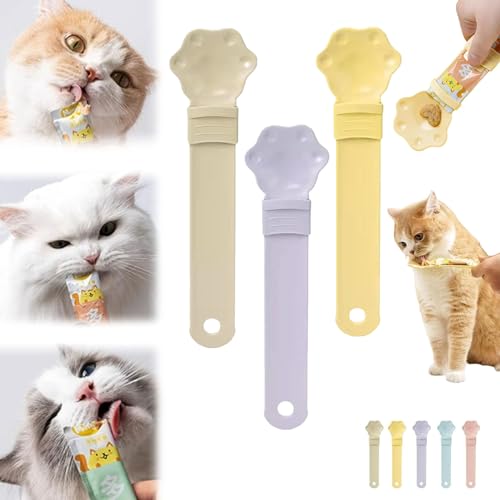 Donubiiu Cat Strip Feeder, Happy Spoon for Cats Food Spoon, Cat Claw Shaped Cat Strip Squeeze Spoon, Multi Functional Pet Spoons Cat Feeder Cat Spoons for Wet Food (3pcs A) von Donubiiu