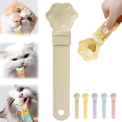 Donubiiu Cat Strip Feeder, Happy Spoon for Cats Food Spoon, Cat Claw Shaped Cat Strip Squeeze Spoon, Multi Functional Pet Spoons Cat Feeder Cat Spoons for Wet Food (Khaki) von Donubiiu