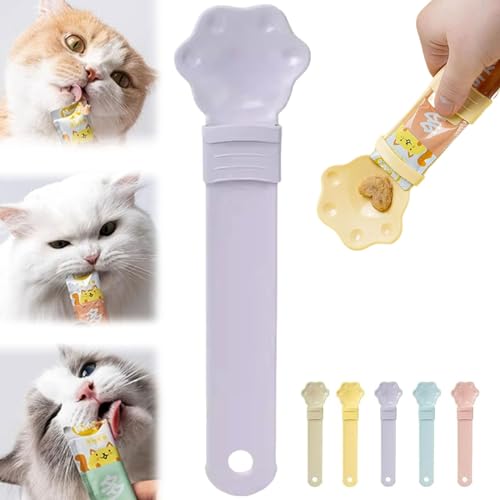 Donubiiu Cat Strip Feeder, Happy Spoon for Cats Food Spoon, Cat Claw Shaped Cat Strip Squeeze Spoon, Multi Functional Pet Spoons Cat Feeder Cat Spoons for Wet Food (Purple) von Donubiiu