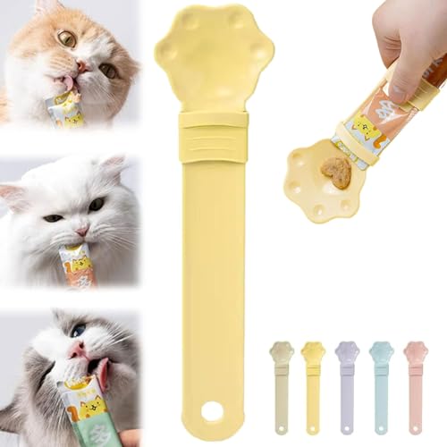 Donubiiu Cat Strip Feeder, Happy Spoon for Cats Food Spoon, Cat Claw Shaped Cat Strip Squeeze Spoon, Multi Functional Pet Spoons Cat Feeder Cat Spoons for Wet Food (Yellow) von Donubiiu