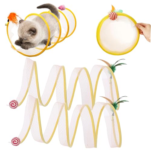 Donubiiu Fell-Buddy TatzenWirbel, Katzenspielzeug Tunnel, Cat Spring Tunnel Tube Collapsible Tunnels for Hide-and-Seek Game (2* Sesambällchen) von Donubiiu
