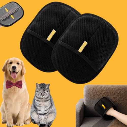 Donubiiu Fellmagnet, Pfotenmond Fellmagnet, Fellhandschuhe Fingerlos Katze, Katzen Handschuhe Fellpflege Für Glattes und Gesundes Fell (Schwarz,2PCS) von Donubiiu