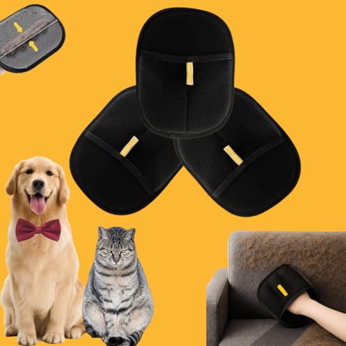 Donubiiu Fellmagnet, Pfotenmond Fellmagnet, Fellhandschuhe Fingerlos Katze, Katzen Handschuhe Fellpflege Für Glattes und Gesundes Fell (Schwarz,3PCS) von Donubiiu