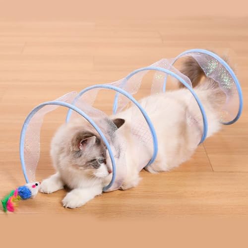 Donubiiu Gertar Cat Tunnel, Spiral Cat Tunnel Toy, Gertar S-Type Cat Tunnel Toy, Gertar Cat Toy, Cat Tunnel Toys for Indoor Cats, Collapsible Pet Interactive Toy (Mouse,Blue) von Donubiiu
