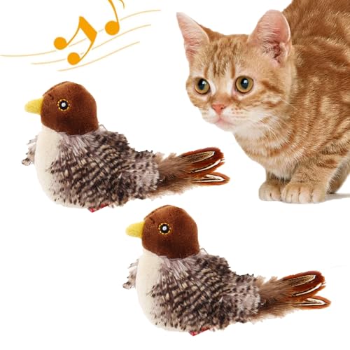 Donubiiu Katzenspielzeug - Simulierter Zwitschernder Vogel, Vogelspielzeug für Katzen, Lustiges Quietsch-Spielzeug (2 Stück) von Donubiiu