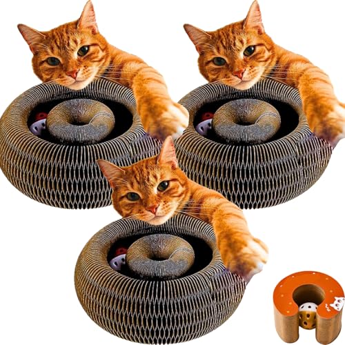 Donubiiu Kitty Kurlz, Kratzpappe für Katzen, Kitty Kurlz Cat Toy, Magic Organ Cat Scratching Board,Faltbares Wellpappe Kratzpappe Rund with 2 Bell Katzenspielzeug, für Katzen stressabbauend (3 Pcs) von Donubiiu