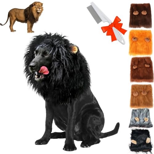 Donubiiu Lion Mane for Dog, Dog Lion Mane, Realistic Black Lion Mane for Dog, Lion Mane Costume for Dog, Lion Mane Wig for Dogfor Medium and Large Dog and Cat Dress Up (1PCS-E,M) von Donubiiu