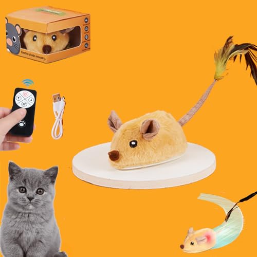 Donubiiu Magic Maus Katze, Magie Maus,Magic Maus Katzenspielzeug Mit Fernbedienung, Spielmäuse Interaktive Spielzeug Maus für Katze, Waschbar und abnehmbar (Gelb*1) von Donubiiu