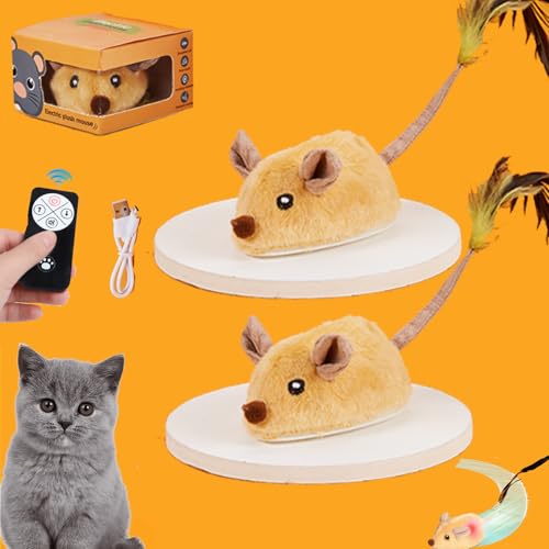 Donubiiu Magic Maus Katze, Magie Maus,Magic Maus Katzenspielzeug Mit Fernbedienung, Spielmäuse Interaktive Spielzeug Maus für Katze, Waschbar und abnehmbar (Gelb*2) von Donubiiu
