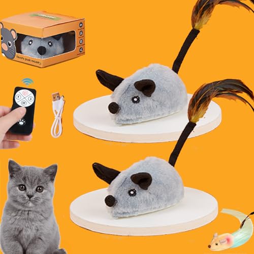 Donubiiu Magic Maus Katze, Magie Maus,Magic Maus Katzenspielzeug Mit Fernbedienung, Spielmäuse Interaktive Spielzeug Maus für Katze, Waschbar und abnehmbar (Grau*2) von Donubiiu