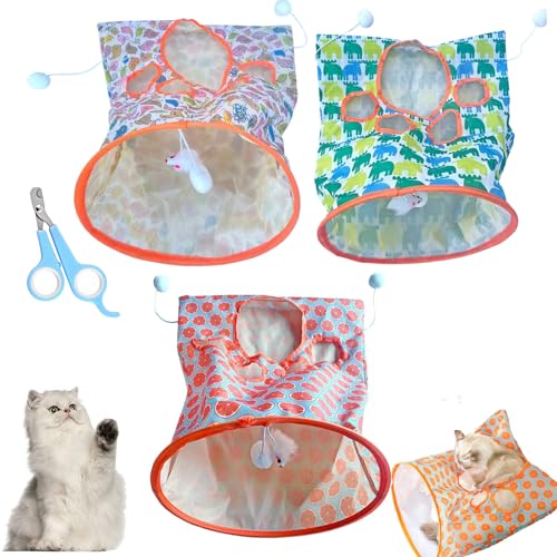 Donubiiu Nanecity Cat Tunnel,Nanecity Cat Bag,Cat Tunnel Bags for Indoor Cats,Cat Tunnel Bag,Foldable Self Interactive Cat Tunnel,Plush Ball Cat Self Interactive Toys (3pcs A) von Donubiiu
