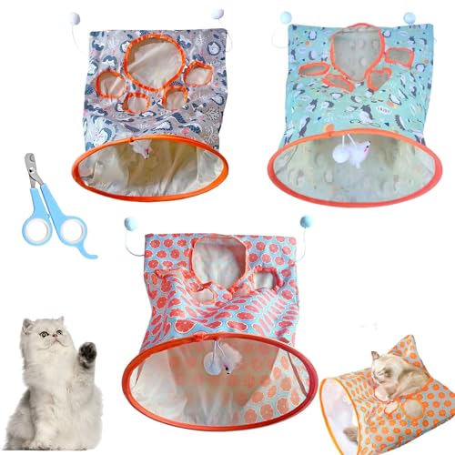 Donubiiu Nanecity Cat Tunnel,Nanecity Cat Bag,Cat Tunnel Bags for Indoor Cats,Cat Tunnel Bag,Foldable Self Interactive Cat Tunnel,Plush Ball Cat Self Interactive Toys (3pcs B) von Donubiiu