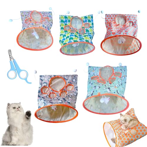 Donubiiu Nanecity Cat Tunnel,Nanecity Cat Bag,Cat Tunnel Bags for Indoor Cats,Cat Tunnel Bag,Foldable Self Interactive Cat Tunnel,Plush Ball Cat Self Interactive Toys (5pcs) von Donubiiu