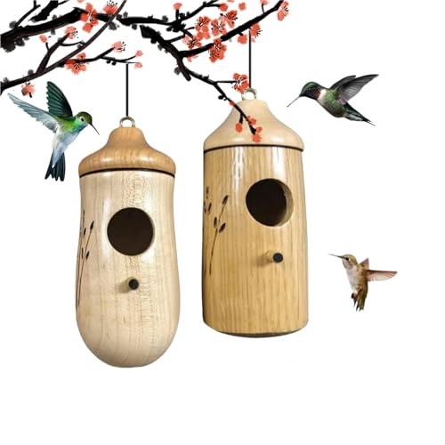 Donubiiu Shirem Wooden Hummingbird House, Libiyi Wooden Hummingbird House, Dotmalls Wooden Hummingbird House, Humming Bird House for Outside Hanging, Humming Bird Houses for Outside (2PCS-B) von Donubiiu