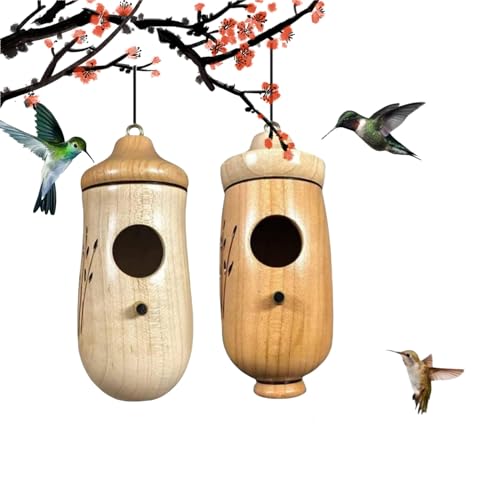 Donubiiu Shirem Wooden Hummingbird House, Libiyi Wooden Hummingbird House, Dotmalls Wooden Hummingbird House, Humming Bird House for Outside Hanging, Humming Bird Houses for Outside (2PCS-C) von Donubiiu
