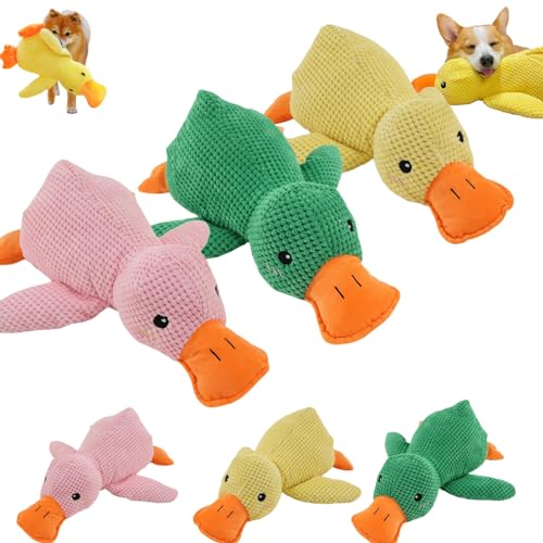 Donubiiu The Mellow Dog Calming Duck, Dog Stuffed Animals Chew Toy, Duck Dog Toy, Plush Duck Dog Toy with Soft Squeaker, Durable Dog Toys for Indoor Puppy (3PCS-A) von Donubiiu