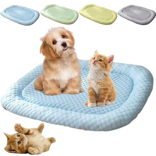 Donubiiu Vierpfotenmarkt FrischePlatz Sofort-Kühlkissen Für Hunde Und Katzen,PfotenChilm-Die Innovative KühlmattefÃür Hunde,rutschfest kühlende Hundedecke Eisseide,Machine Washable (Blau,M) von Donubiiu