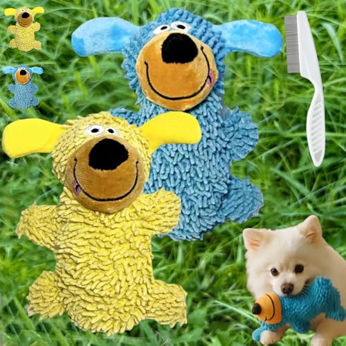 Ipawsplus Squeaky Dog Plush Toy, Squeaky Dog Toy, Interactive Play for Training & Bonding, Dog Chew Toys with Chenille Fabric, Stuffing-Free Design for Small to Medium Dogs (Blau,Gelb, 2PCS) von Donubiiu