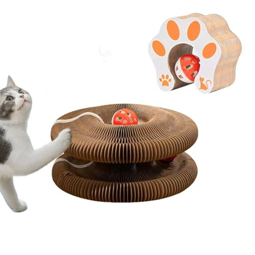Jagdkuschel Cocoon - Mit 3-in-1-Funktion, Kratzkokon für Katzen, Kratzspielzeug mit Kugel, Klappbares interaktives Katzenspielzeug mit Glockenball, Magische Orgel-Katzenkratzbrett (A) von Donubiiu
