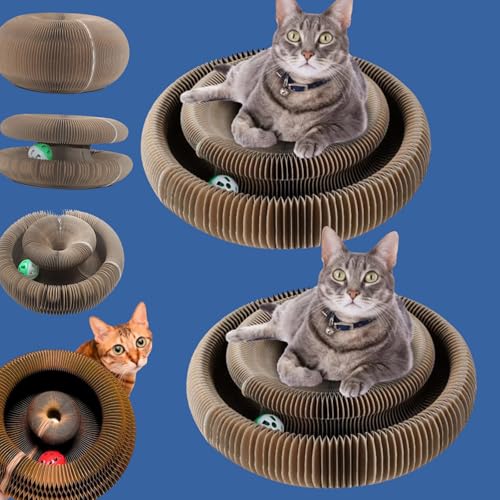 Kratzkokon, Katzenwirbel von KatzenLiebling, kratzbretter Katze, Foldable Convenient Cat Scratcher, Katzenspielzeug Intelligenz Intelligenzspielzeug mit Ball (2 Stück) von Donubiiu