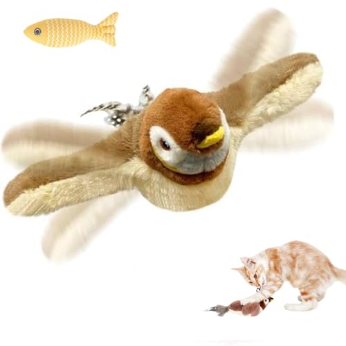 MFAYVIWOWL Flappendes Vogel-Katzenspielzeug–USB-Aufladbarer und Bewegungsaktivierter Zwitschernder Vogel, Fliegendes Katzenspielzeug, Flappy Bird Cat Toy, Interaktives Katzenspielzeug (Braun) von Donubiiu