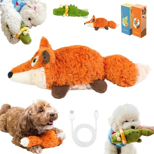 The Mellow Dog - Calming Crocodile, Interactive Plush Dog Toy with Automatic Tail-Wagging to Keep Them Busy, Soft & Washable Sicher Kauspielzeug FüR Hunde Und Katzen (Fuchs, 1PC) von Donubiiu