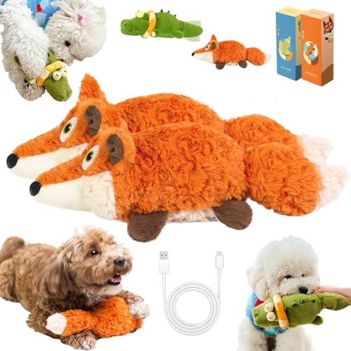The Mellow Dog - Calming Crocodile, Interactive Plush Dog Toy with Automatic Tail-Wagging to Keep Them Busy, Soft & Washable Sicher Kauspielzeug FüR Hunde Und Katzen (Fuchs, 2PCS) von Donubiiu